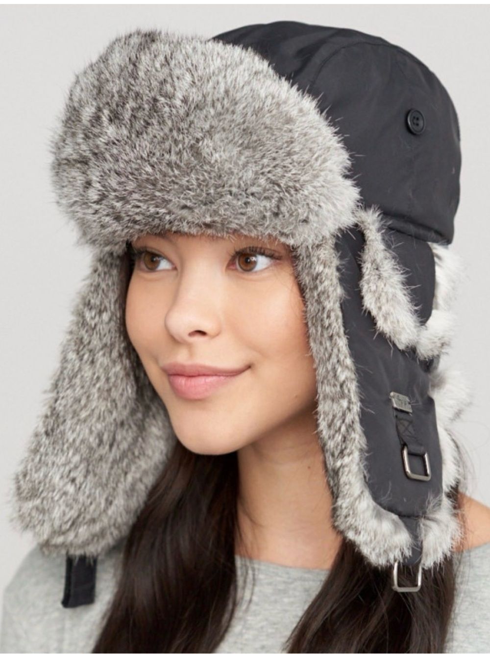 REAL RABBIT FUR TRAPPER HAT by SCALA side earmuff flaps ski snow cap beanie